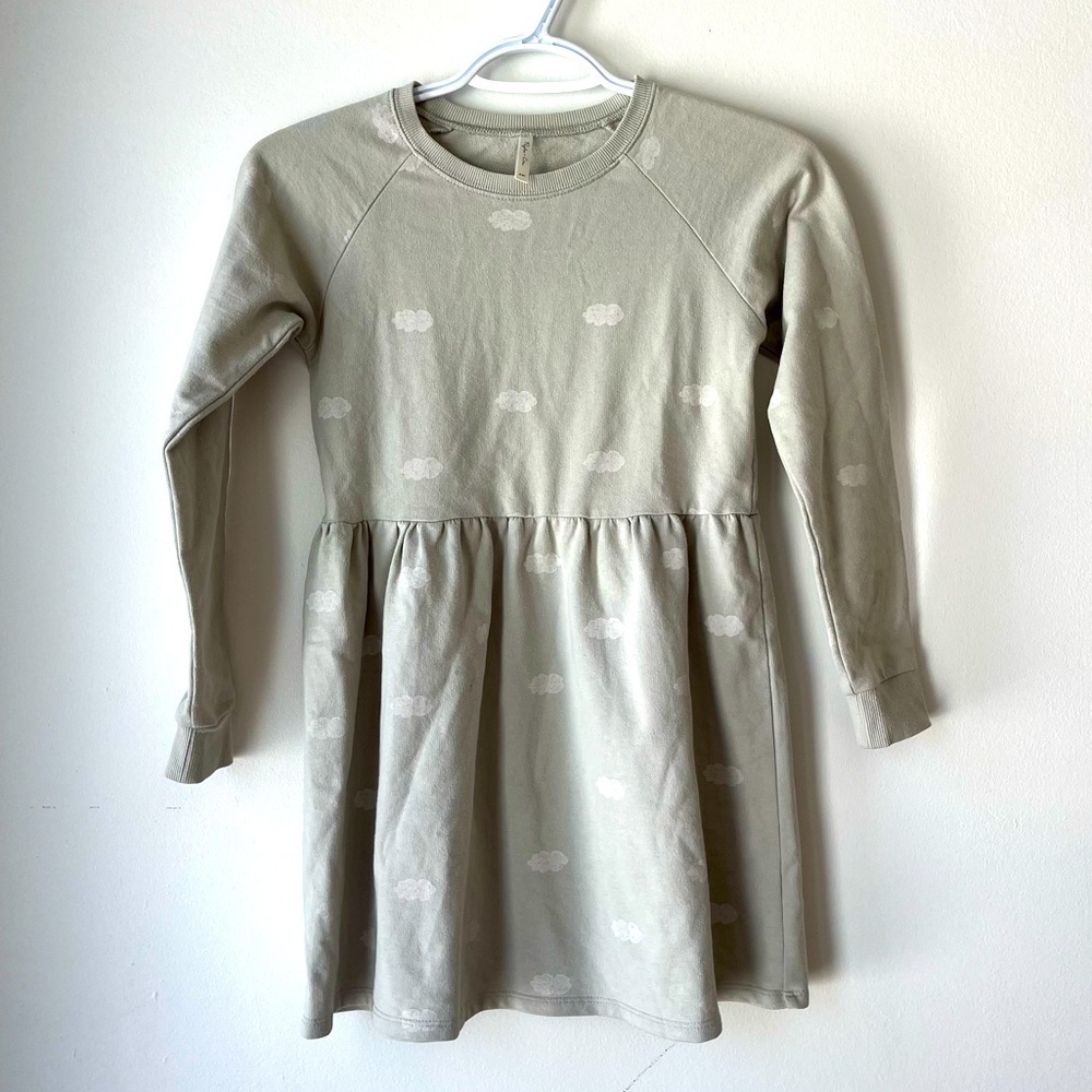 Rylee + Cru long sleeve sweater dress neutral cloud print cotton blend girls 8-9